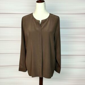 J.Jill Silk Brown Blouse Top Tunic Long Sleeve size M